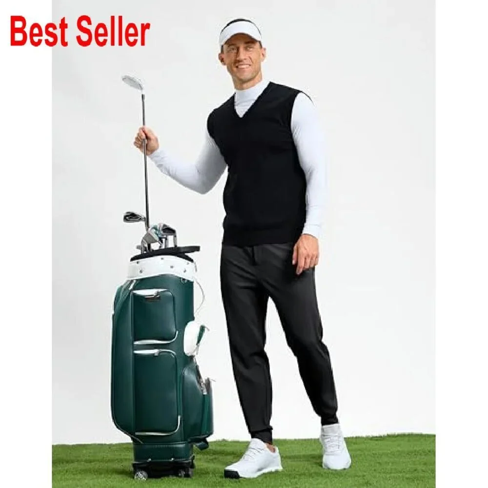 Men's Golf Joggers Slim Fit Stretch Track Pants Zipper Pockets Classic